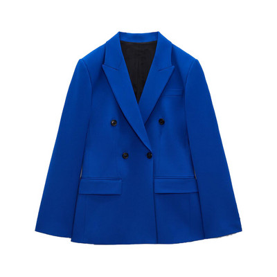 Ανοιξιάτικο νέο γυναικείο ευέλικτο μπλέιζερ με διπλό στήθος με ίσιο λαιμό και ίσιο μπλέιζερ με ψηλή μέση