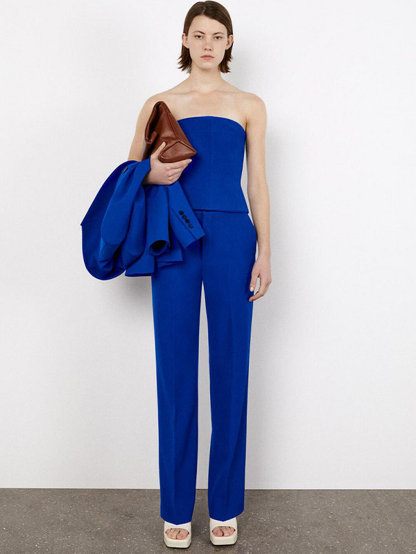 Ανοιξιάτικο νέο γυναικείο ευέλικτο μπλέιζερ με διπλό στήθος με ίσιο λαιμό και ίσιο μπλέιζερ με ψηλή μέση