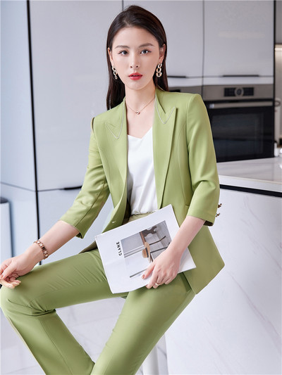 Naiste bleiser šikk kevadpükste ülikonna komplekt, mis koosneb kahest moetükist naistele Mint Rohelised pükskostüümid, naiste töövorm