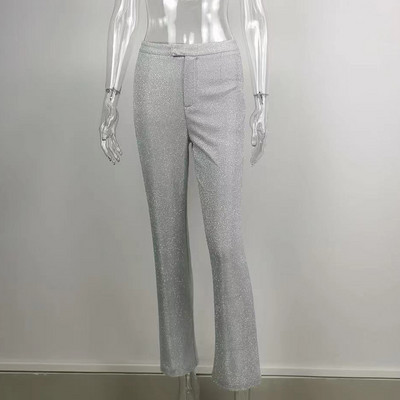 Fatika Costume Femei Ținute Blazer strălucitor + Pantaloni elastici cu talie înaltă cu picioare largi Seturi 2 piese Toamna Primăvară