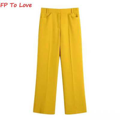 FP To Love Woman, säravkollased bleiserid, vintage stiilne nööp 2022SS, kevadsügis, daam, uued laia säärega püksid, kuldsed komplektid