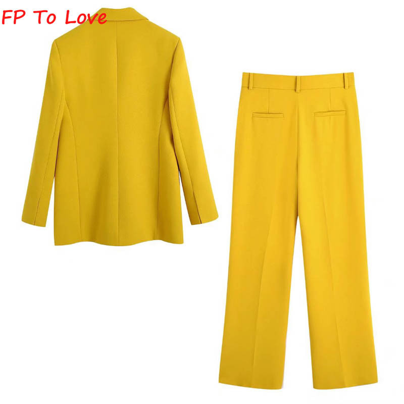 FP To Love Woman, säravkollased bleiserid, vintage stiilne nööp 2022SS, kevadsügis, daam, uued laia säärega püksid, kuldsed komplektid