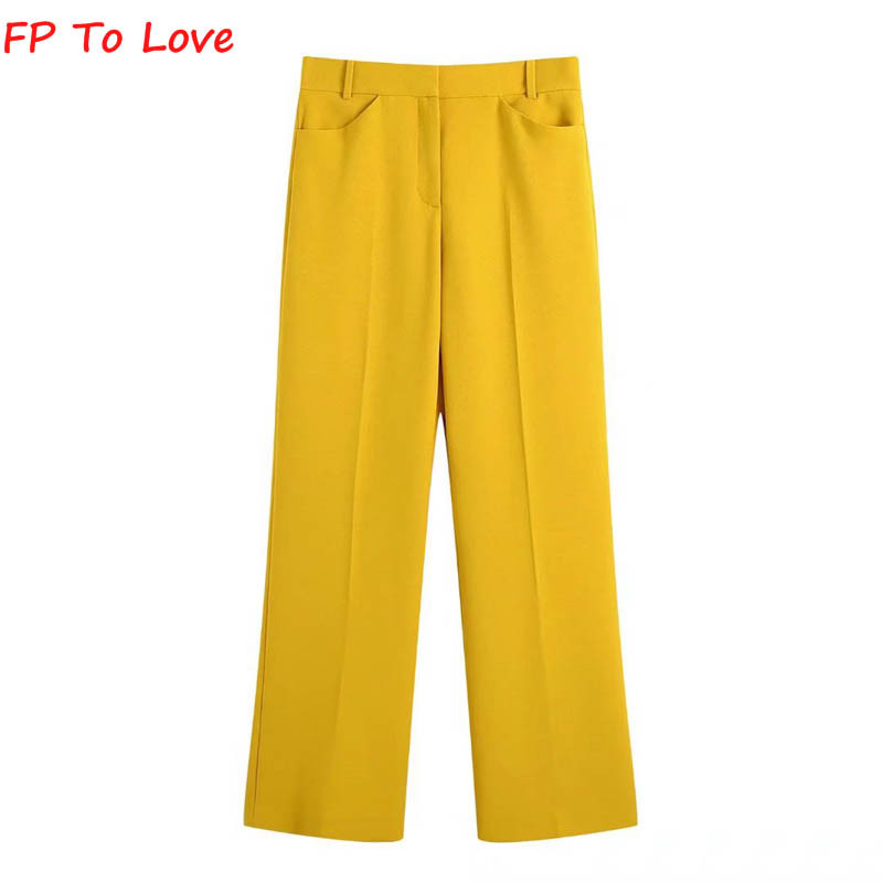 FP To Love Woman, säravkollased bleiserid, vintage stiilne nööp 2022SS, kevadsügis, daam, uued laia säärega püksid, kuldsed komplektid