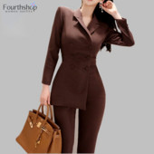 Neregulāri kombinezoni Sieviešu divrindu žakete komplekts 2022. gada pavasara 2 daļīgs komplekts Biroja darba bikses, kostīmi, sieviešu bikses