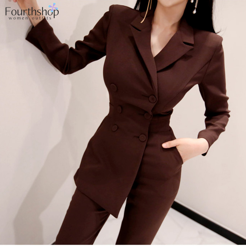 Neregulāri kombinezoni Sieviešu divrindu žakete komplekts 2022. gada pavasara 2 daļīgs komplekts Biroja darba bikses, kostīmi, sieviešu bikses