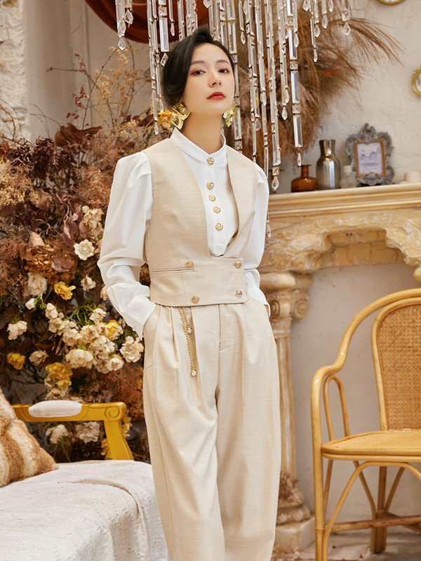 AKSAYA Γυναικείο σετ τριών τεμαχίων Ουδέτερο όμορφο κοστούμι Βρετανικό vintage στυλ Παντελόνι Δημοφιλή κομψά ρούχα Μπλούζα κοντά κοστούμια