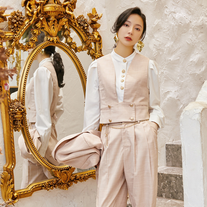 AKSAYA Γυναικείο σετ τριών τεμαχίων Ουδέτερο όμορφο κοστούμι Βρετανικό vintage στυλ Παντελόνι Δημοφιλή κομψά ρούχα Μπλούζα κοντά κοστούμια