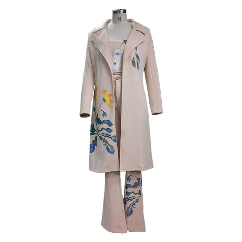 Moda damă cu imprimeu floral cu mânecă lungă cusătură deschisă pantaloni trench Seturi de costum cu rezervor haină elegantă pentru femei Seturi de pantaloni Streetwear