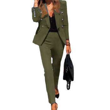 Нов дамски костюм с блейзър Модни тънки официални офис костюми Едноцветно яке с дълги ръкави Бизнес костюми
