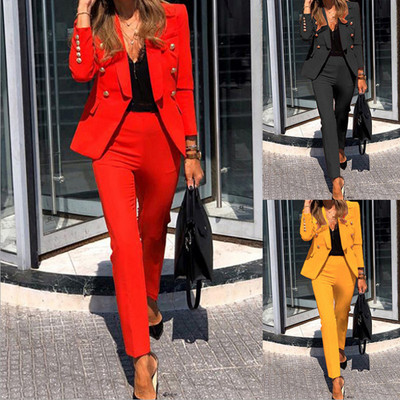 Νέο γυναικείο σετ σακάκι κοστούμι μόδας Slim επίσημες φόρμες γραφείου Μακρυμάνικα μονόχρωμα μπουφάν επαγγελματικά κοστούμια