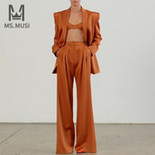 MSMUSI 2023, noua moda pentru femei, cu rever dublu, set de două piese, pantaloni lungi, cu mâneci lungi, pentru petrecere, costum