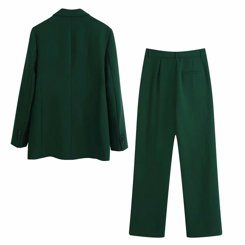 Γυναικείο Σετ ζιβάγκο Πράσινη φόρμα γραφείου Γυναικεία μπλέιζερ ίσια γυναικεία μακρυμάνικη φόρμα με διπλό στήθος γυναικείο σακάκι TRF