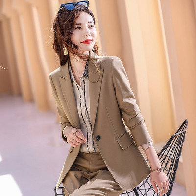 Lenshin, set de 2 piese de înaltă calitate, costum solid formal, cu pantaloni, blazer, modele de damă de birou, pentru femei, jachetă și pantaloni maro moale