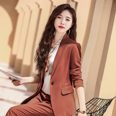 Lenshin, set de 2 piese de înaltă calitate, costum solid formal, cu pantaloni, blazer, modele de damă de birou, pentru femei, jachetă și pantaloni maro moale