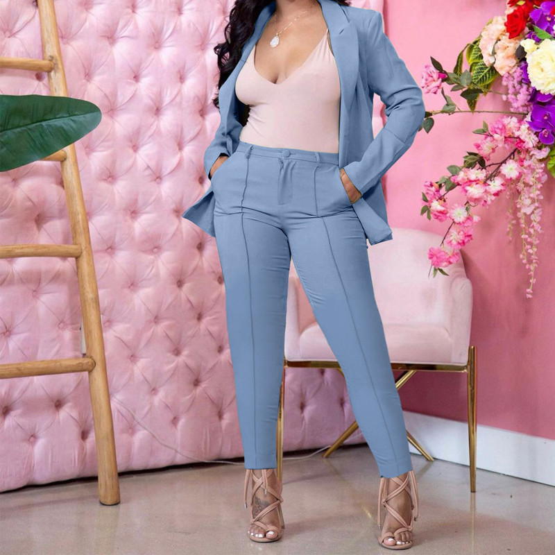 Toamnă, noi femei, blazer solid și pantaloni cu fermoar Set două piese, la modă, pantaloni de lucru, mai mari, ținute de haine de birou casual pentru femei