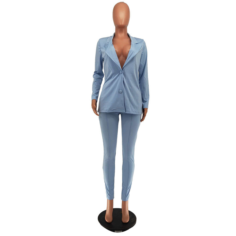 Toamnă, noi femei, blazer solid și pantaloni cu fermoar Set două piese, la modă, pantaloni de lucru, mai mari, ținute de haine de birou casual pentru femei