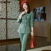 Costum de birou de înaltă calitate pentru femei de mărime mare Îmbrăcăminte de afaceri de iarnă pentru femei în carouri Blazer pentru damă Pantaloni cu talie înaltă