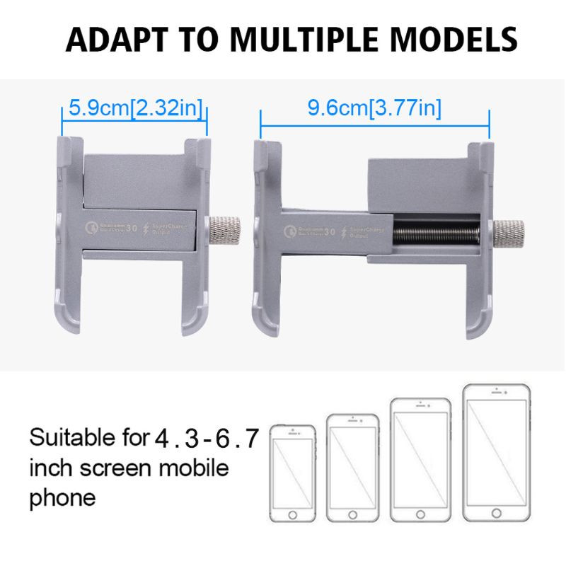 Vodootporni metalni motociklistički držač za pametni telefon s QC 3.0 USB brzim punjačem, držač stalka za upravljač motocikla za N84F