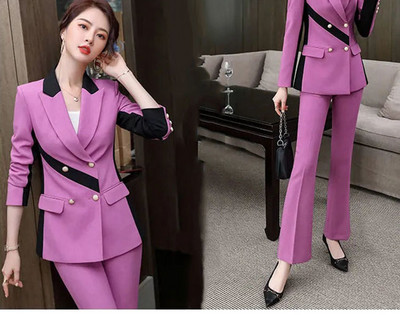 Γυναικείο κοστούμι γραφείου Ασύμμετρη ρίγα παντελόνι κοστούμι συν μέγεθος 5XL 2 τεμαχίων σετ casual μωβ ροζ κίτρινο μπλέιζερ Μπλούζες και παντελόνι