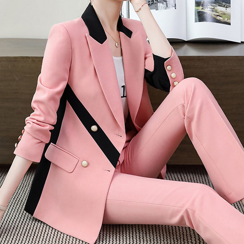 Γυναικείο κοστούμι γραφείου Ασύμμετρη ρίγα παντελόνι κοστούμι συν μέγεθος 5XL 2 τεμαχίων σετ casual μωβ ροζ κίτρινο μπλέιζερ Μπλούζες και παντελόνι