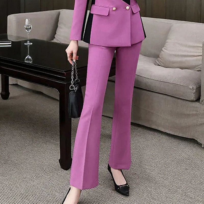 Γυναικείο κοστούμι γραφείου Ασύμμετρη ρίγα παντελόνι κοστούμι συν μέγεθος 5XL 2 τεμαχίων σετ casual μωβ ροζ κίτρινο μπλέιζερ Μπλούζες και παντελόνι