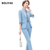 Boliyae Summer New Fashion Temperment Slim Costumes Femei Business Formal Jumătate de mânecă Blazer și Pantaloni Birou Doamnelor Îmbrăcăminte de lucru