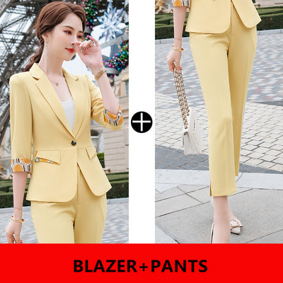 Boliyae Summer New Fashion Temperment Slim Costumes Femei Business Formal Jumătate de mânecă Blazer și Pantaloni Birou Doamnelor Îmbrăcăminte de lucru