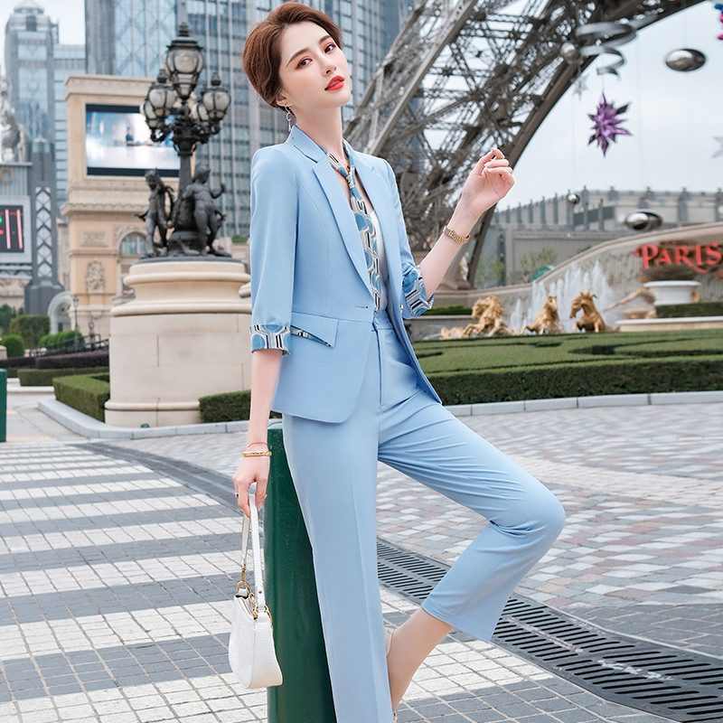 Boliyae Summer New Fashion Temperment Slim Costumes Femei Business Formal Jumătate de mânecă Blazer și Pantaloni Birou Doamnelor Îmbrăcăminte de lucru