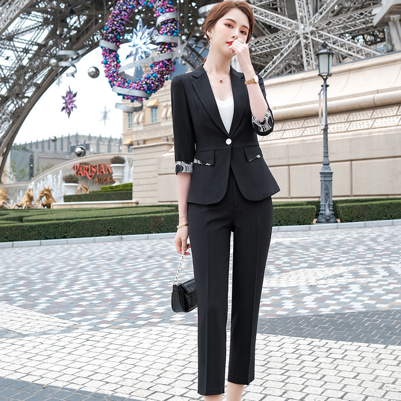 Boliyae Summer New Fashion Temperment Slim Costumes Femei Business Formal Jumătate de mânecă Blazer și Pantaloni Birou Doamnelor Îmbrăcăminte de lucru