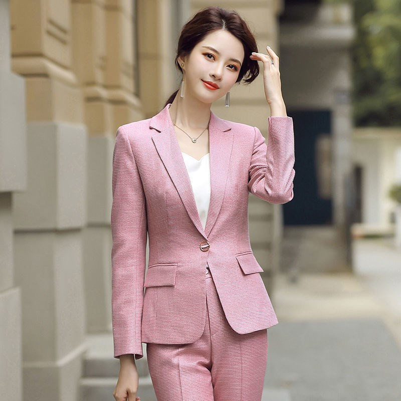 Noutate Roz Formal Stiluri OL Femei Costume de afaceri de primăvară toamnă îmbrăcăminte profesională de birou Set de blazere ținute costume pantaloni