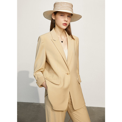 Amii Minimalism Ανοιξιάτικο Νέο Γυναικείο κοστούμι Offical Lady Solid Lapel Blazer Γυναικείο παντελόνι Causal ψηλόμεσο 12130081