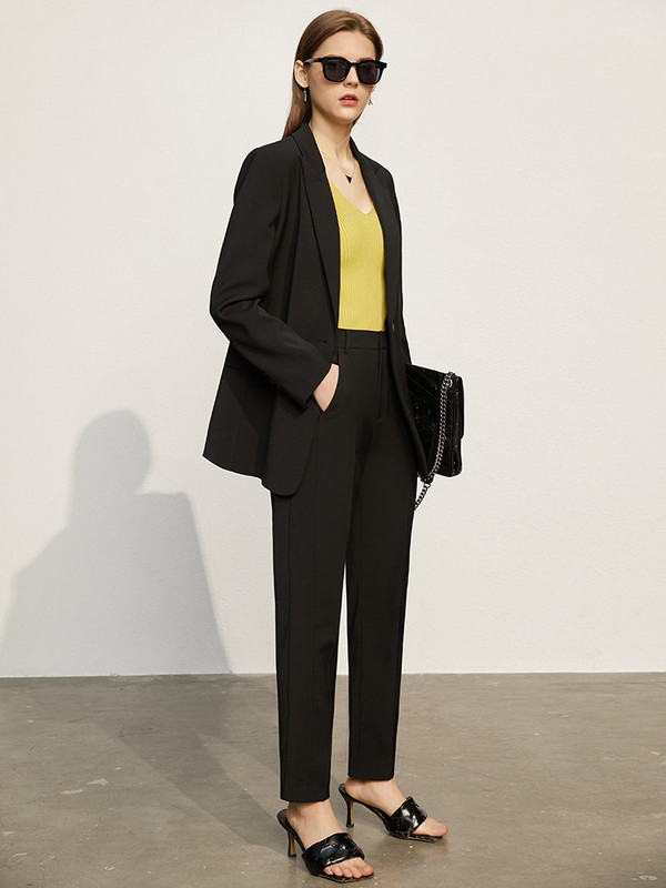 Amii Minimalism Ανοιξιάτικο Νέο Γυναικείο κοστούμι Offical Lady Solid Lapel Blazer Γυναικείο παντελόνι Causal ψηλόμεσο 12130081