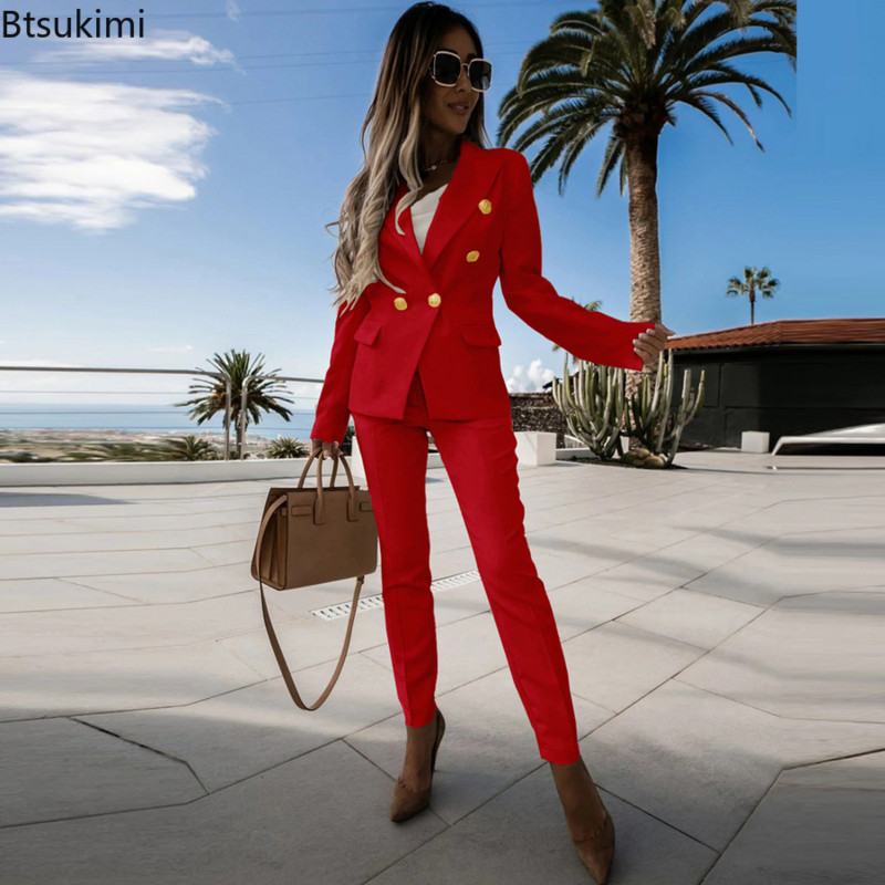 2022 Seturi de afaceri pentru femei, elegant, solid, 2 buc. Blazer cu mâneci lungi, pantaloni, costum pentru birou, trening, set din două piese, ținute fitness