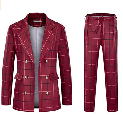 Reväärikontroll Bleiserjakk Püksteülikond Kaherealine pikkade varrukatega jakk Kaheosaline kontori naiste ülikond Sügis vabaaja tööülikond