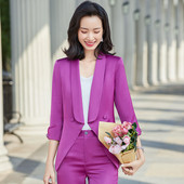 Sieviešu biroja eleganti purpursarkana formāla sieviešu biznesa kostīmi profesionālie OL 2021 pavasara vasaras bleizeri darba apģērba bikšu komplekts