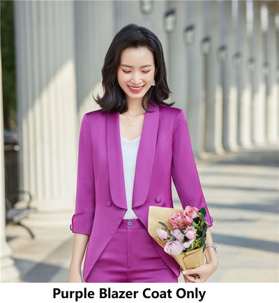 Sieviešu biroja eleganti purpursarkana formāla sieviešu biznesa kostīmi profesionālie OL 2021 pavasara vasaras bleizeri darba apģērba bikšu komplekts
