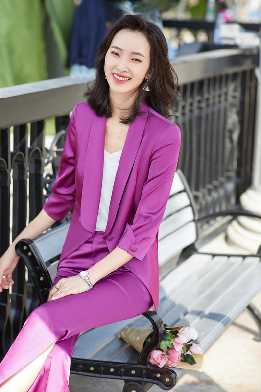 Naiste kontori elegantne lilla pidulik naiste äriülikonnad, professionaalsed OL 2021 kevadsuvised bleiserid töörõivaste pükste komplekt