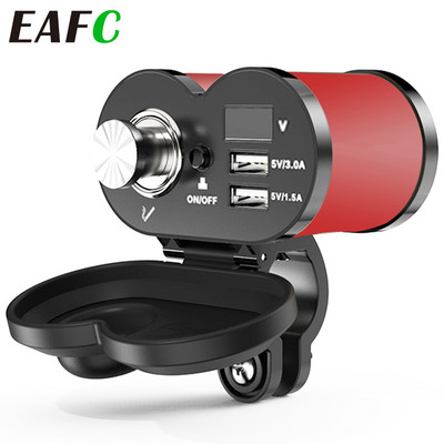 QC 3.0 Quick Charge 5V 3.0A/1.5A Dual USB Запалка за мотоциклет USB зарядно устройство с волтметър Дисплей за време с превключвател за включване/изключване