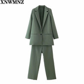 Φθινοπωρινά γυναικεία παντελόνια πράσινα σακάκι με μονό κουμπί + παντελόνι με φερμουάρ Γυναικεία κοστούμια γραφείου Σετ δύο τεμαχίων Γυναικεία ενδύματα