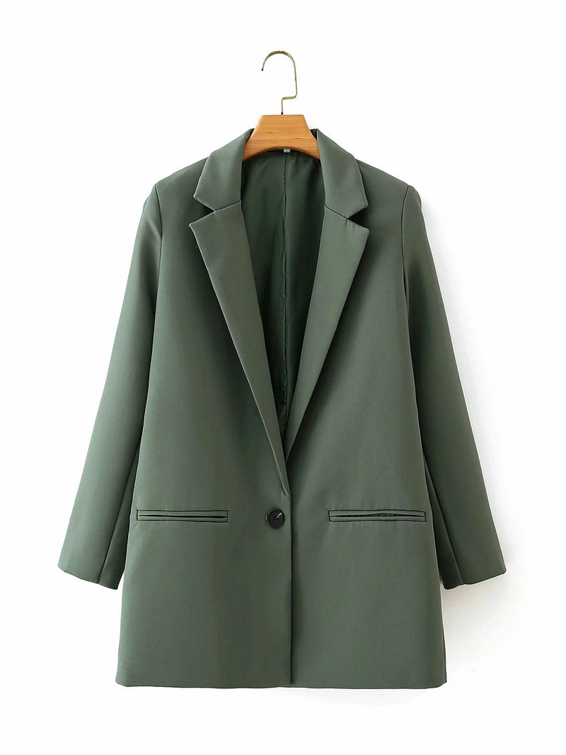 Φθινοπωρινά γυναικεία παντελόνια πράσινα σακάκι με μονό κουμπί + παντελόνι με φερμουάρ Γυναικεία κοστούμια γραφείου Σετ δύο τεμαχίων Γυναικεία ενδύματα