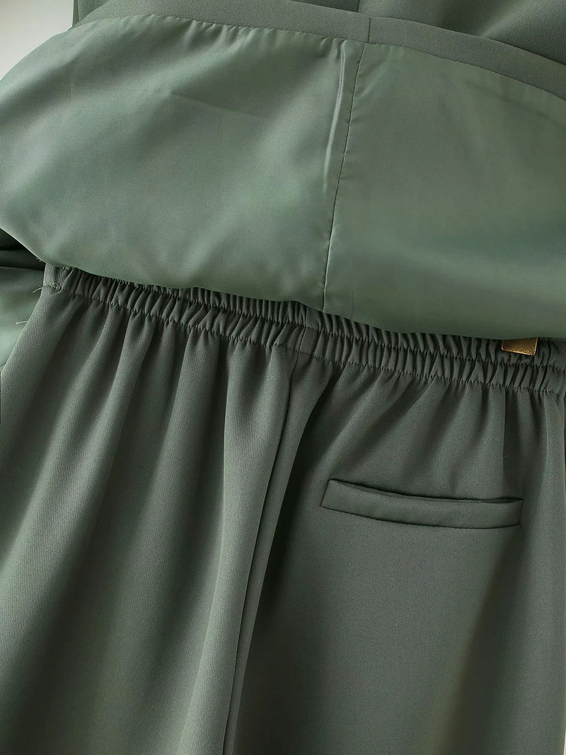 Φθινοπωρινά γυναικεία παντελόνια πράσινα σακάκι με μονό κουμπί + παντελόνι με φερμουάρ Γυναικεία κοστούμια γραφείου Σετ δύο τεμαχίων Γυναικεία ενδύματα