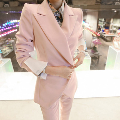 Costum elegant pentru femei Set de blaze cu mânecă lungă, ocazional, cu crestături, cu pantaloni, costume pentru femei, coreeană 2020, Traje Mujer