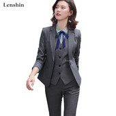 Lenshin Σετ επαγγελματικό κοστούμι 3 τεμαχίων για γυναίκες Γραφείο Lady Απλό Εργατικό Στιλ Γυναικεία κοστούμια παντελόνι Επίσημο παντελόνι γιλέκο σακάκι
