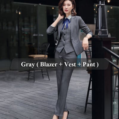 Lenshin Σετ επαγγελματικό κοστούμι 3 τεμαχίων για γυναίκες Γραφείο Lady Απλό Εργατικό Στιλ Γυναικεία κοστούμια παντελόνι Επίσημο παντελόνι γιλέκο σακάκι