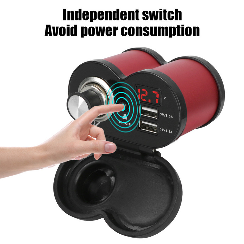 Φορτιστές USB QC 3.0 για τροφοδοτικό μοτοσικλέτας Υποδοχή αναπτήρα αδιάβροχο κάλυμμα Ψηφιακός διακόπτης βολτόμετρου