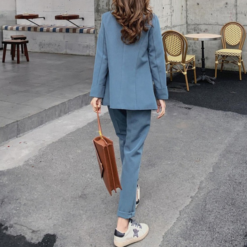 Naiste kevadised elegantsed pükskostüümid pükskostüümid kontori naistele äripüksid ülikond, pikkade varrukatega vabaaja jope + püksid, kaheosaline komplekt