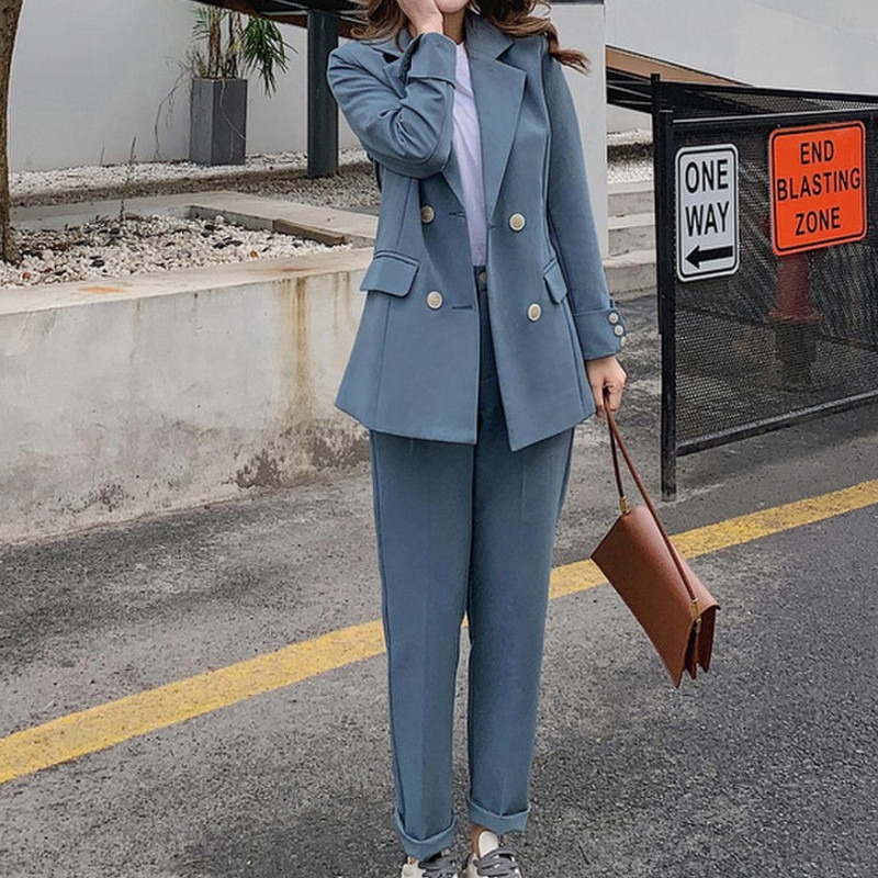 Naiste kevadised elegantsed pükskostüümid pükskostüümid kontori naistele äripüksid ülikond, pikkade varrukatega vabaaja jope + püksid, kaheosaline komplekt