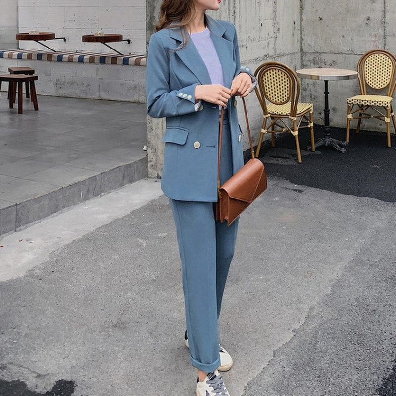 Naiste kevadised elegantsed pükskostüümid pükskostüümid kontori naistele äripüksid ülikond, pikkade varrukatega vabaaja jope + püksid, kaheosaline komplekt