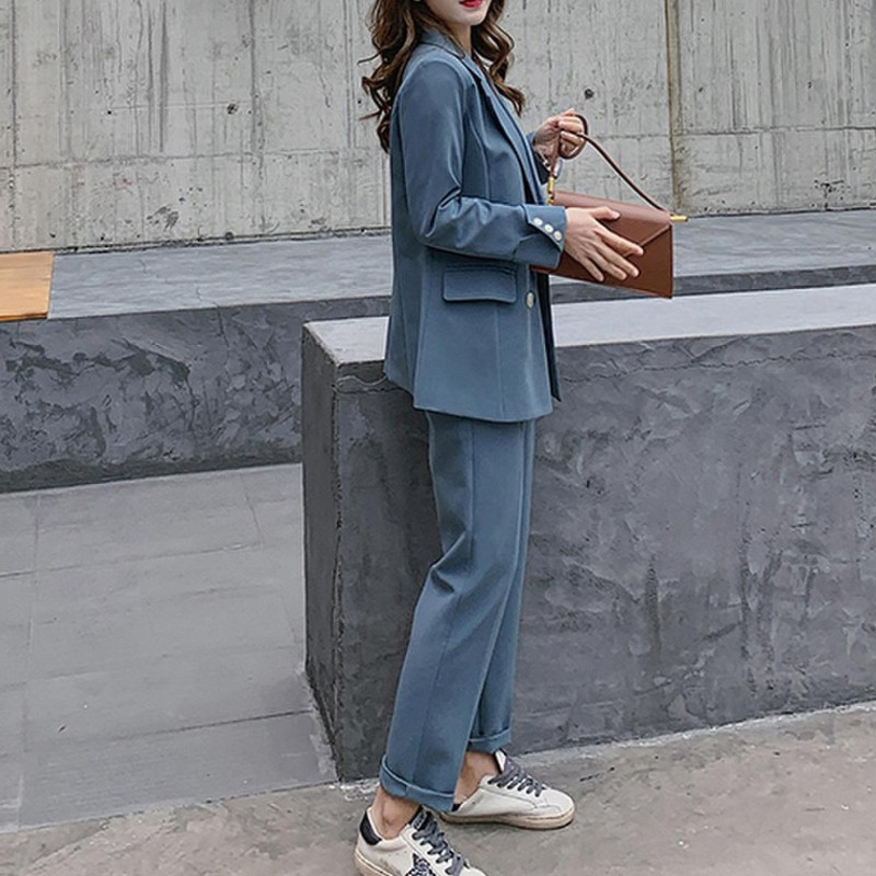 Naiste kevadised elegantsed pükskostüümid pükskostüümid kontori naistele äripüksid ülikond, pikkade varrukatega vabaaja jope + püksid, kaheosaline komplekt