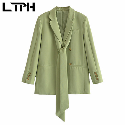 LTPH zeleni blejzer setovi ženska uredska odjeća Dekoracija remenom ležerna široka jakna ulična odjeća Odijela s hlačama Dvodijelni set 2022 proljeće novo